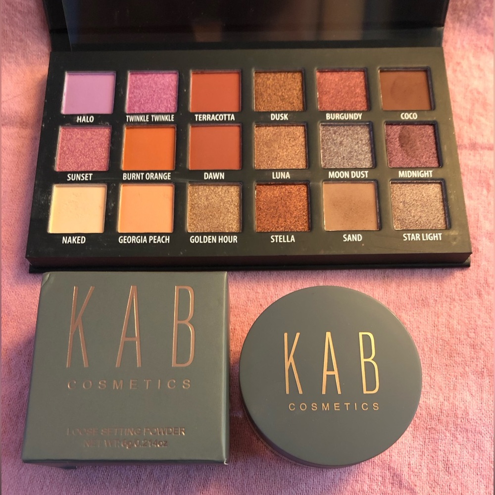 KAB Cosmetics Day+Night Eyeshadow Pallet and KAB Loose Setting Powder Bundle